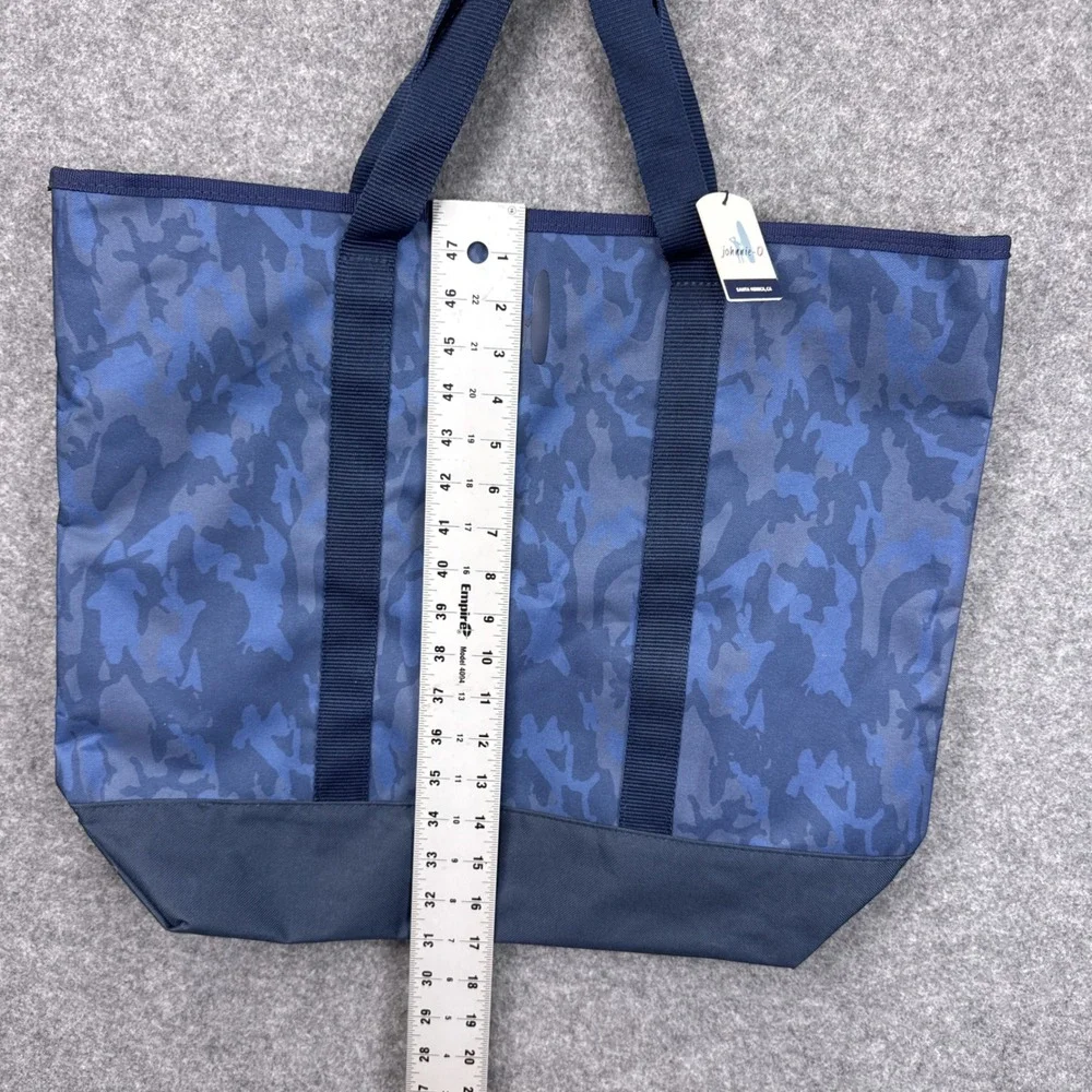 johnnie-O Blue Camo Canvas Zippered Tote Bag Navy Travel Beach Bag NWT